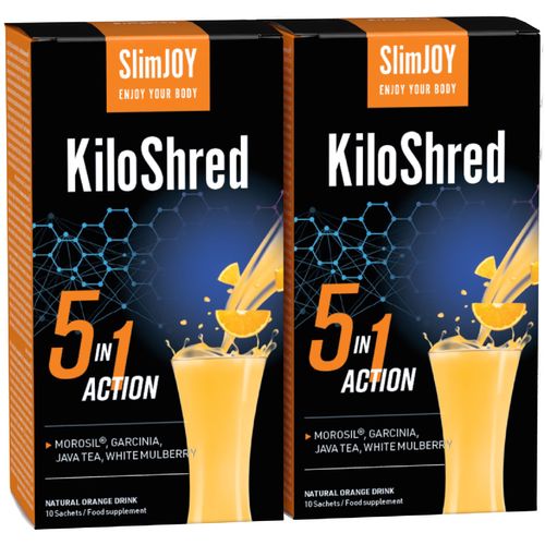 SlimJOY KiloShred 1+1 ZDARMA | Prémiový nápoj na hubnutí 5 v 1 | Pomerančová příchuť | Vegan | 20 sáčků | Sensilab