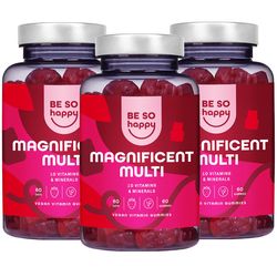 BeSoHappy Multivitamínoví gumoví medvídci Magnificent Multi (180 ks) – s 10 základními vitamíny a minerály. Příchuť jahoda | Sensilab