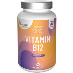 Essentials Vitamin B12 1000 µg. 30 kapslí. Vysoce účinný doplněk B12 s folátem (400 µg). 100% veganský. Dodávka na 1 měsíc | Sensilab